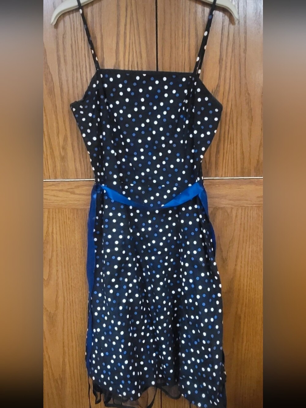 Pulse Navy Polka Dot Dress with Blue Satin Waist Tie